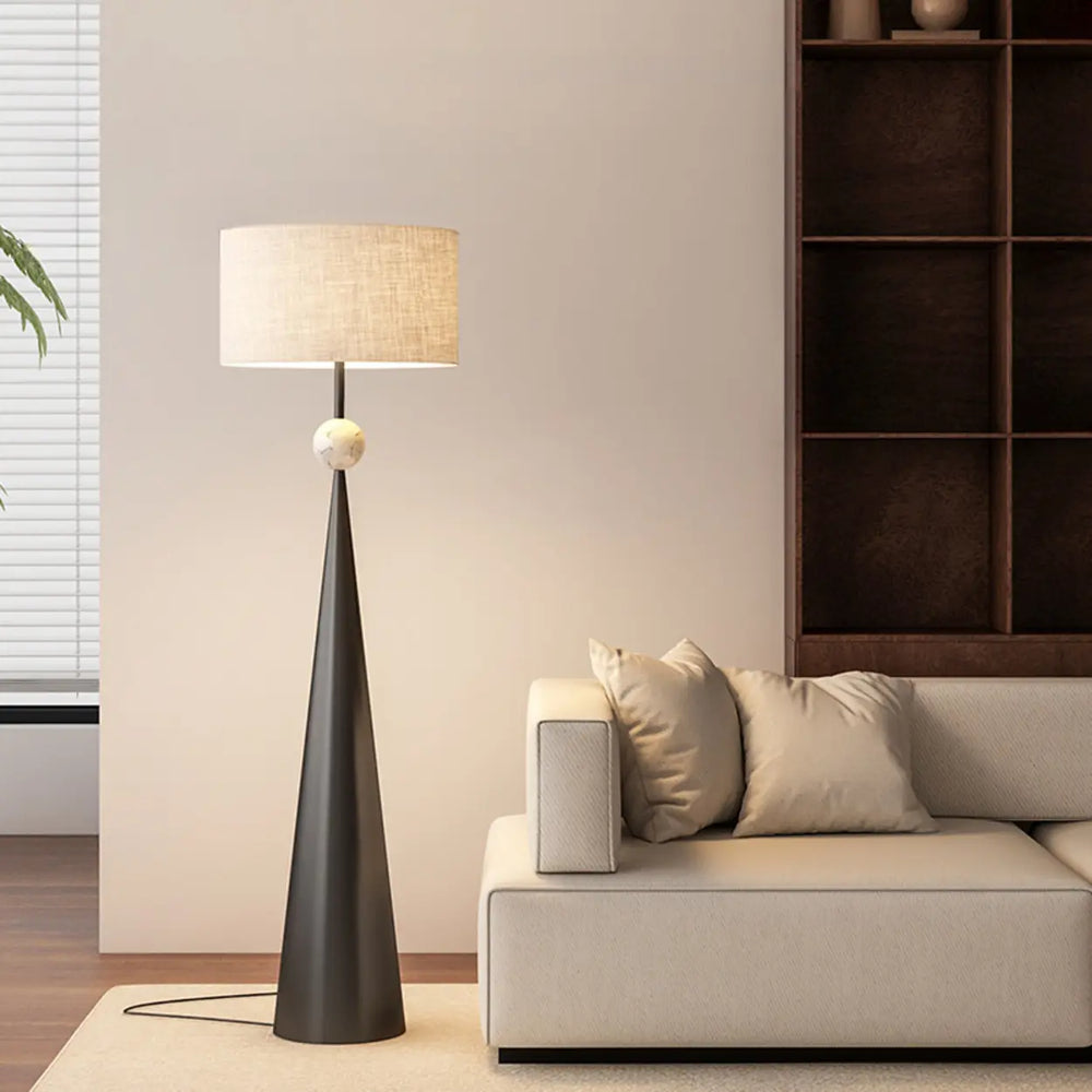 Mid-Century Modern Fabric Shade Tapered Metal Floor Lamp