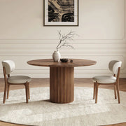 Mid-Century Modern Fluted Pedestal Round Wood Dining Table