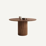 Mid-Century Modern Fluted Pedestal Round Wood Dining Table