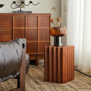 Mid-Century Modern Geometric Solid Rubber Wood Side Table