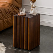 Mid-Century Modern Geometric Solid Rubber Wood Side Table