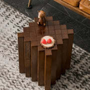 Mid-Century Modern Geometric Solid Rubber Wood Side Table