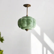 Mid-Century Modern Glass Pumpkim Round Pendant Light