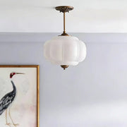 Mid-Century Modern Glass Pumpkim Round Pendant Light