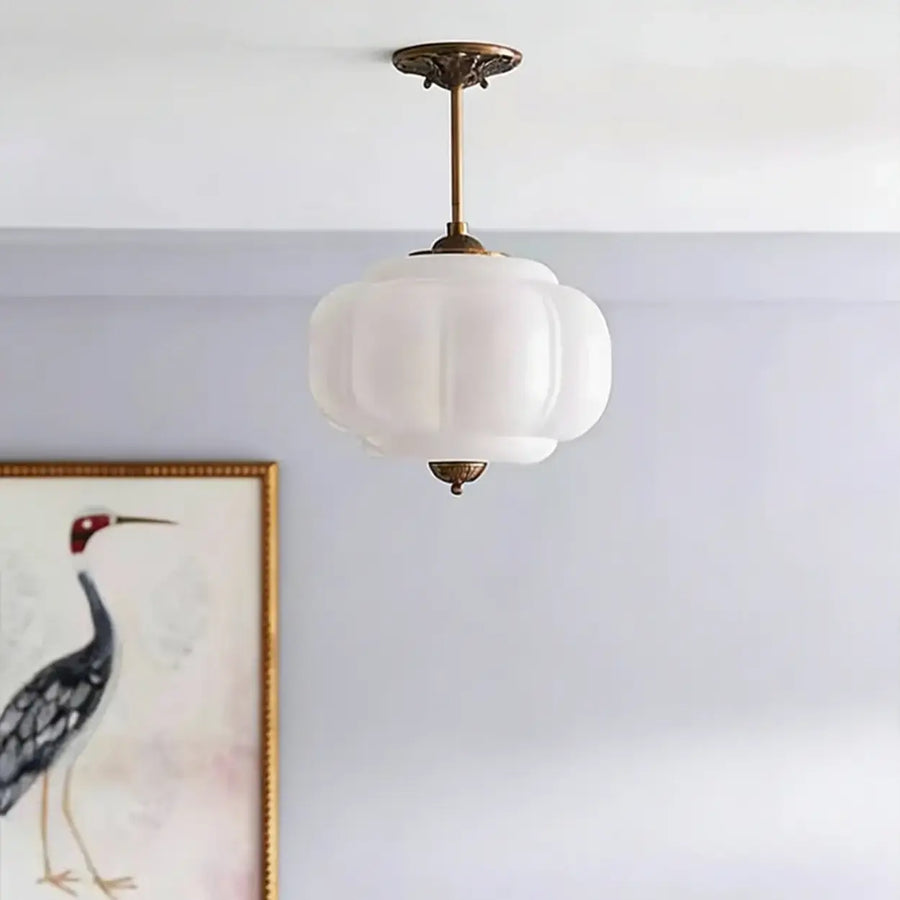Mid-Century Modern Glass Pumpkim Round Pendant Light
