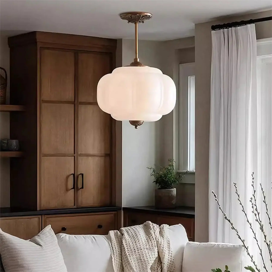 Mid-Century Modern Glass Pumpkim Round Pendant Light