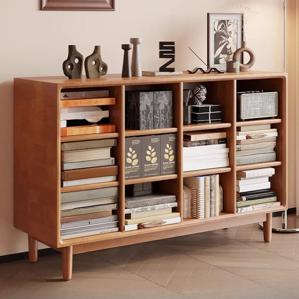 Mid-Century Modern Horizontal Vertical Wood Bookshelf