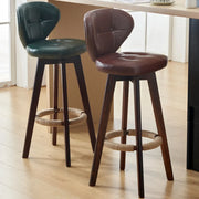 Mid-Century Modern Leather Bar Stool with Wooden Legs