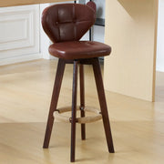 Mid-Century Modern Leather Bar Stool with Wooden Legs