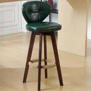 Mid-Century Modern Leather Bar Stool with Wooden Legs