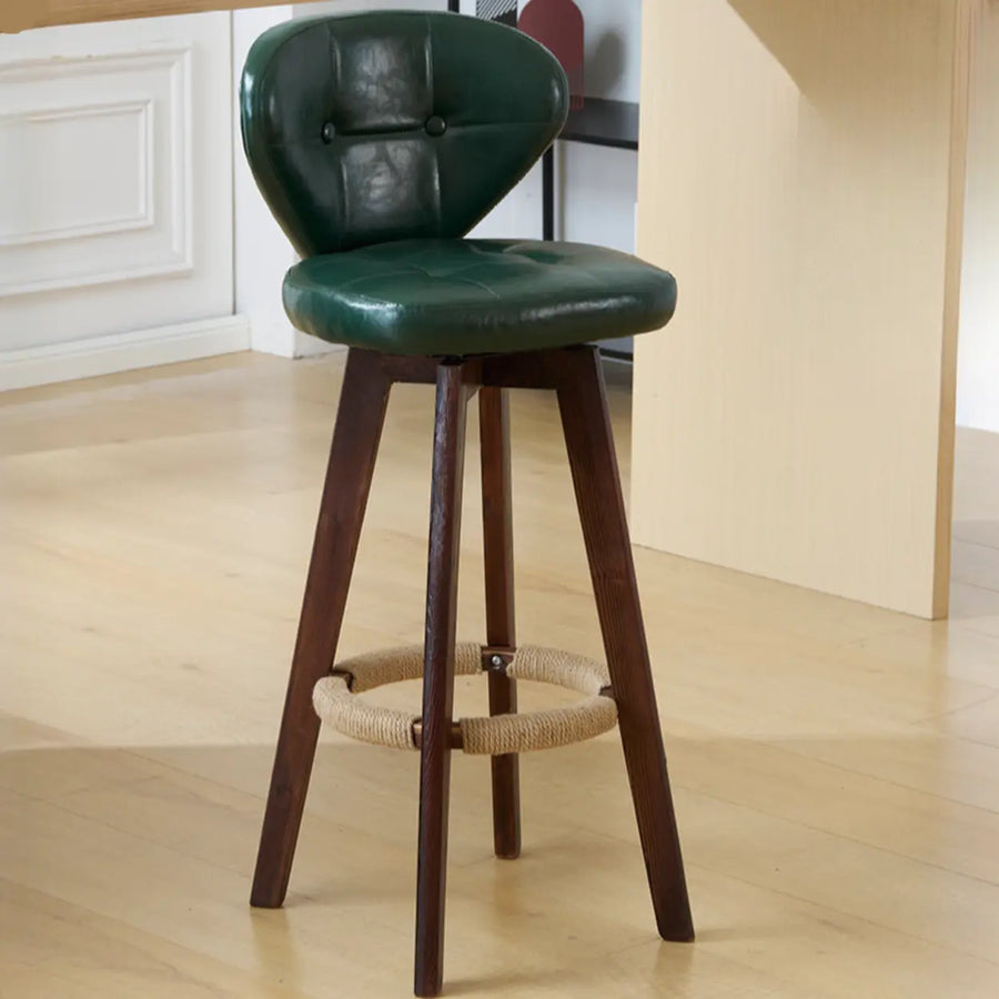 Mid-Century Modern Leather Bar Stool with Wooden Legs