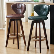 Mid-Century Modern Leather Bar Stool with Wooden Legs