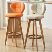 Mid-Century Modern Leather Bar Stool with Wooden Legs