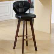 Mid-Century Modern Leather Bar Stool with Wooden Legs