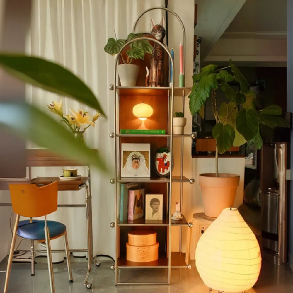 Mid-Century Modern Narrow Corner Stainless Steel Bookshelf
