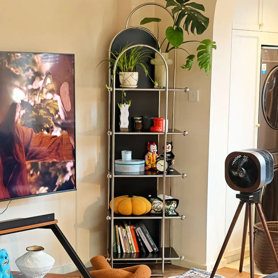 Mid-Century Modern Narrow Corner Stainless Steel Bookshelf