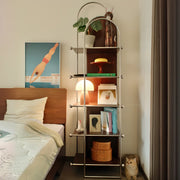 Mid-Century Modern Narrow Corner Stainless Steel Bookshelf