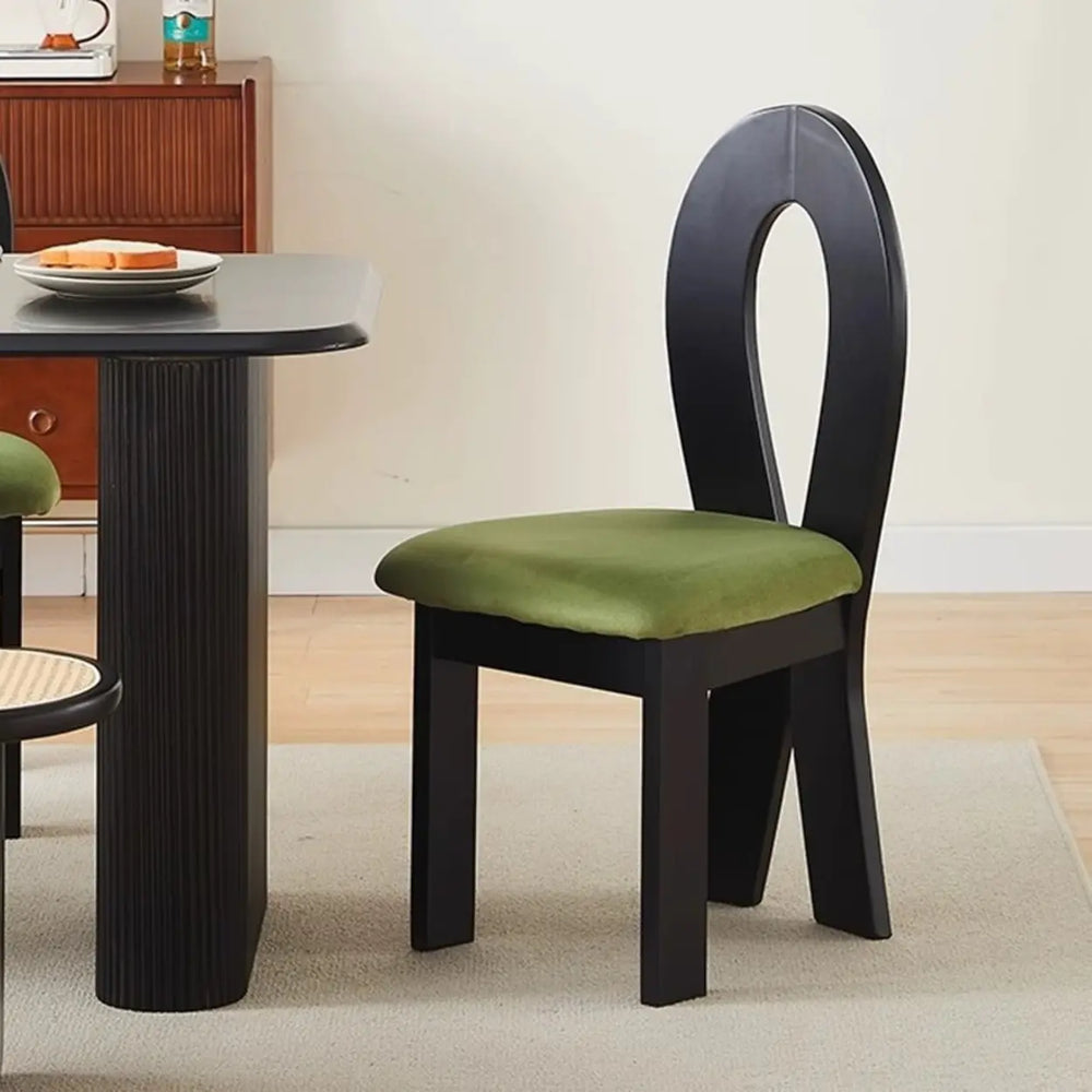 Mid-Century Modern Open Curved-Back Green Cushion Dining Chair