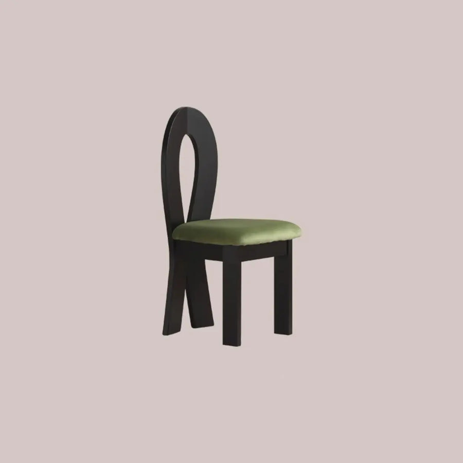 Mid-Century Modern Open Curved-Back Green Cushion Dining Chair