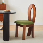 Mid-Century Modern Open Curved-Back Green Cushion Dining Chair
