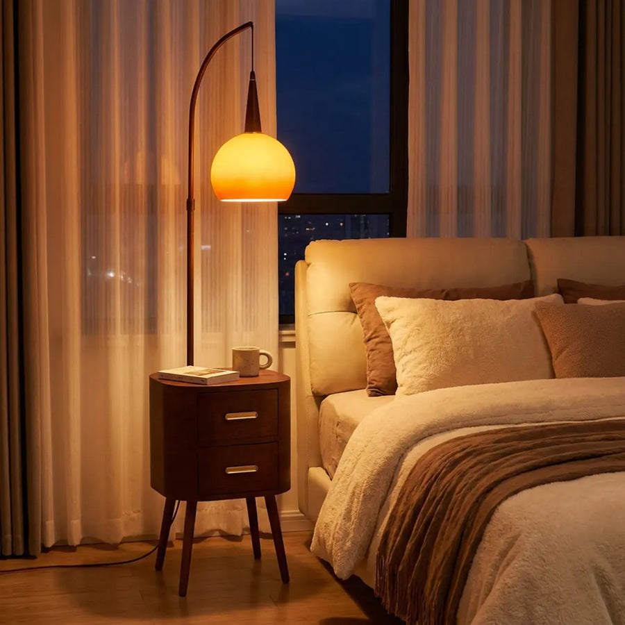 Mid-Century Modern Orange Floor Lamp with Table Drawers