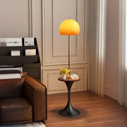 Mid-Century Modern Orange Glass Globe Floor Lamp with Shelf