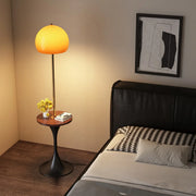 Mid-Century Modern Orange Glass Globe Floor Lamp with Shelf