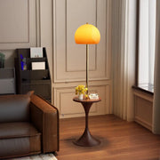 Mid-Century Modern Orange Glass Globe Floor Lamp with Shelf
