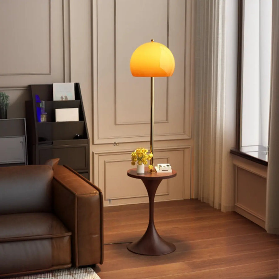 Mid-Century Modern Orange Glass Globe Floor Lamp with Shelf