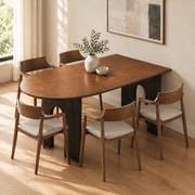 Mid-Century Modern Peninsula Wood Brown Dining Table
