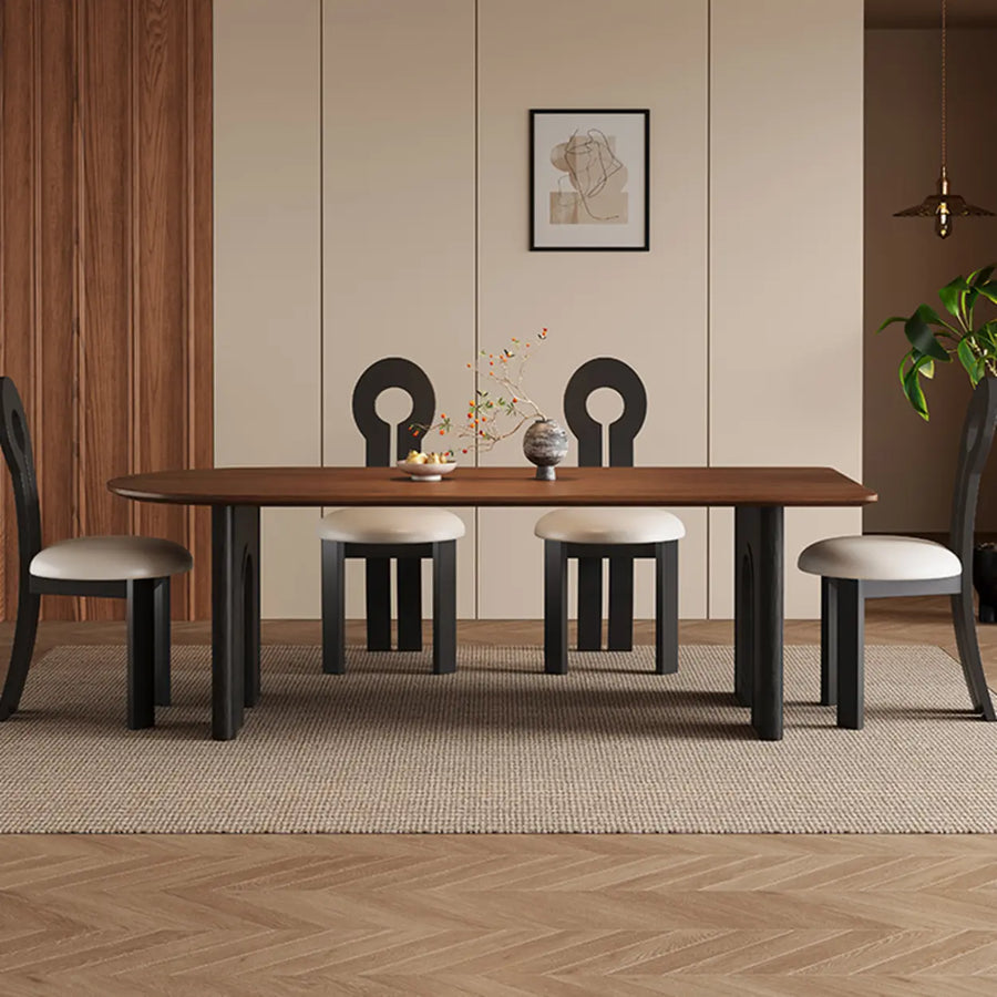 Mid-Century Modern Peninsula Wood Brown Dining Table