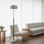 Mid-Century Modern Pull Chain Glass Bowl Round Floor Lamp