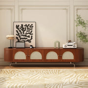 Mid-Century Modern Rattan TV Stand with Ample Storage
