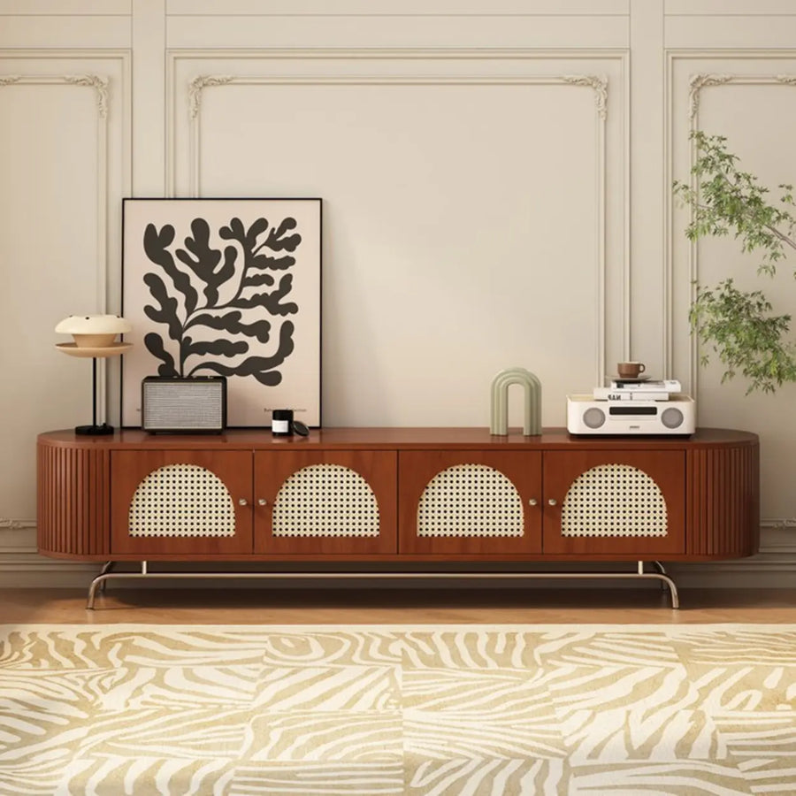 Mid-Century Modern Rattan TV Stand with Ample Storage