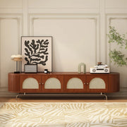 Mid-Century Modern Rattan TV Stand with Ample Storage
