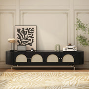 Mid-Century Modern Rattan TV Stand with Ample Storage