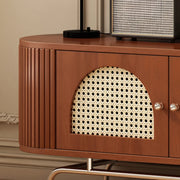 Mid-Century Modern Rattan TV Stand with Ample Storage