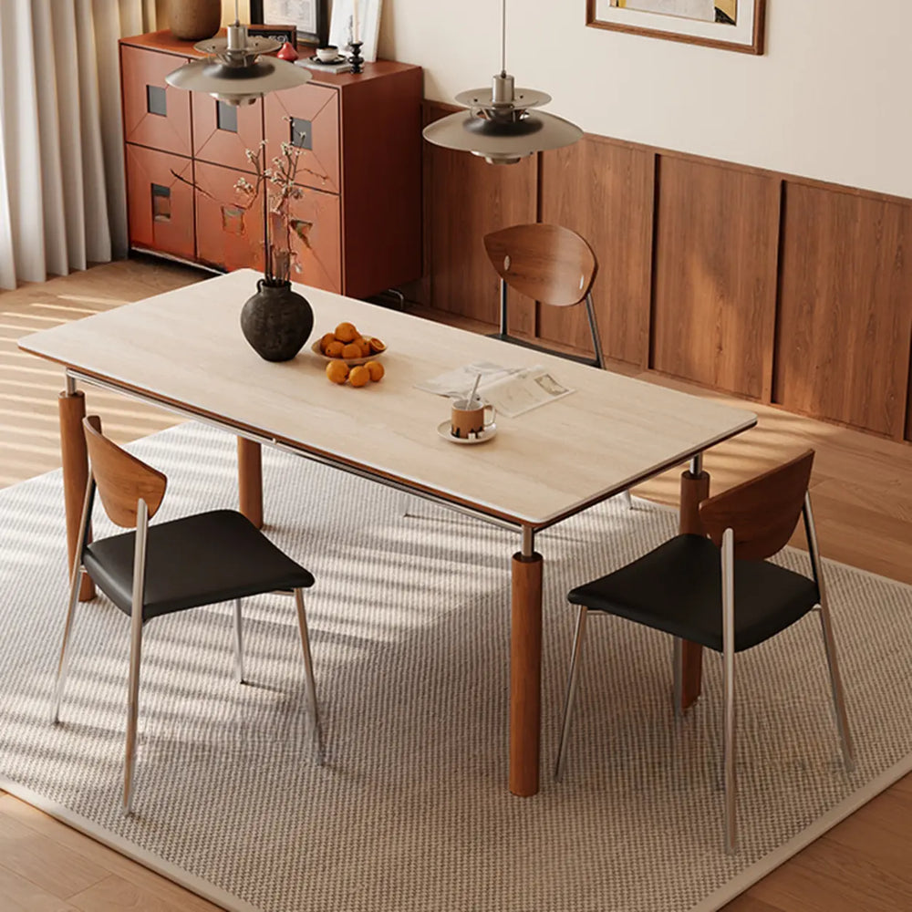 Mid-Century Modern Rectangular Beige Stone Dining Table