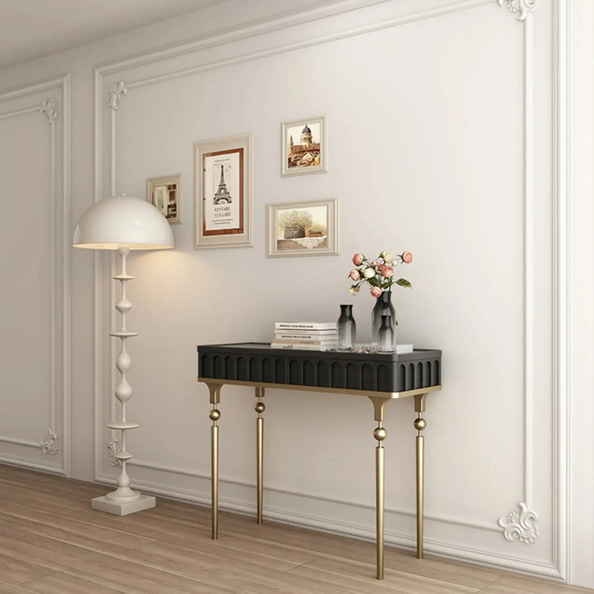 Mid-Century Modern Rectangular Metal Leg Wood Console Table