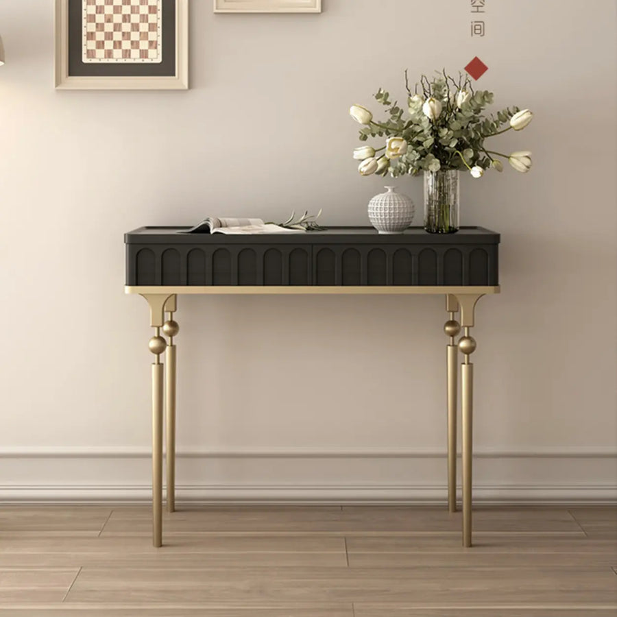 Mid-Century Modern Rectangular Metal Leg Wood Console Table