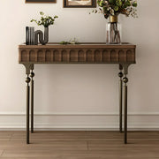Mid-Century Modern Rectangular Metal Leg Wood Console Table
