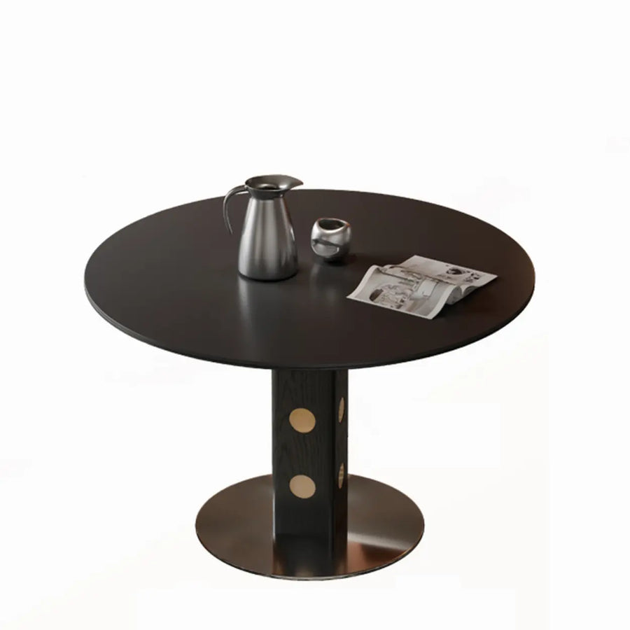 Mid-Century Modern Round Black Wood Pedestal Dining Table
