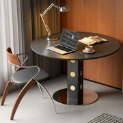 Mid-Century Modern Round Black Wood Pedestal Dining Table