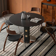 Mid-Century Modern Round Black Wood Pedestal Dining Table