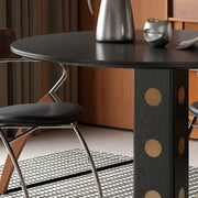 Mid-Century Modern Round Black Wood Pedestal Dining Table