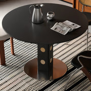 Mid-Century Modern Round Black Wood Pedestal Dining Table