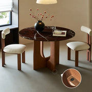 Mid-Century Modern Round Brown Wood Pedestal Dining Table