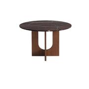 Mid-Century Modern Round Brown Wood Pedestal Dining Table