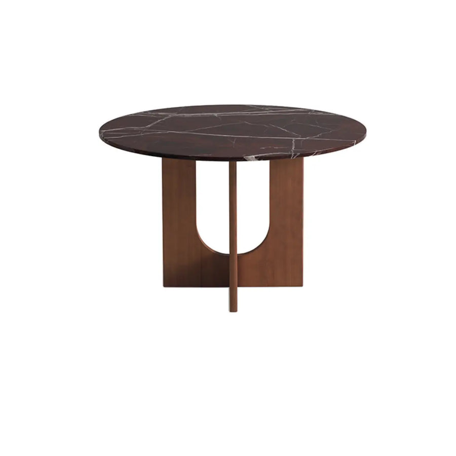 Mid-Century Modern Round Brown Wood Pedestal Dining Table