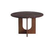 Mid-Century Modern Round Brown Wood Pedestal Dining Table